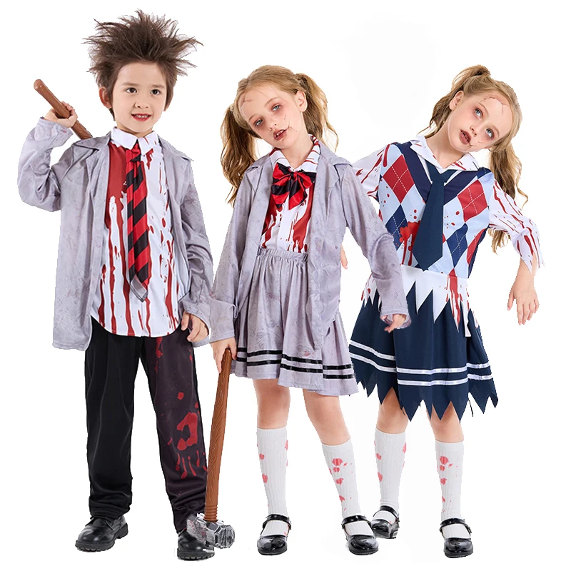 Carnevale Halloween Kid Vampire Student Uniform Costume Creepy Zombie Outfit Cosplay Fancy Party Dress