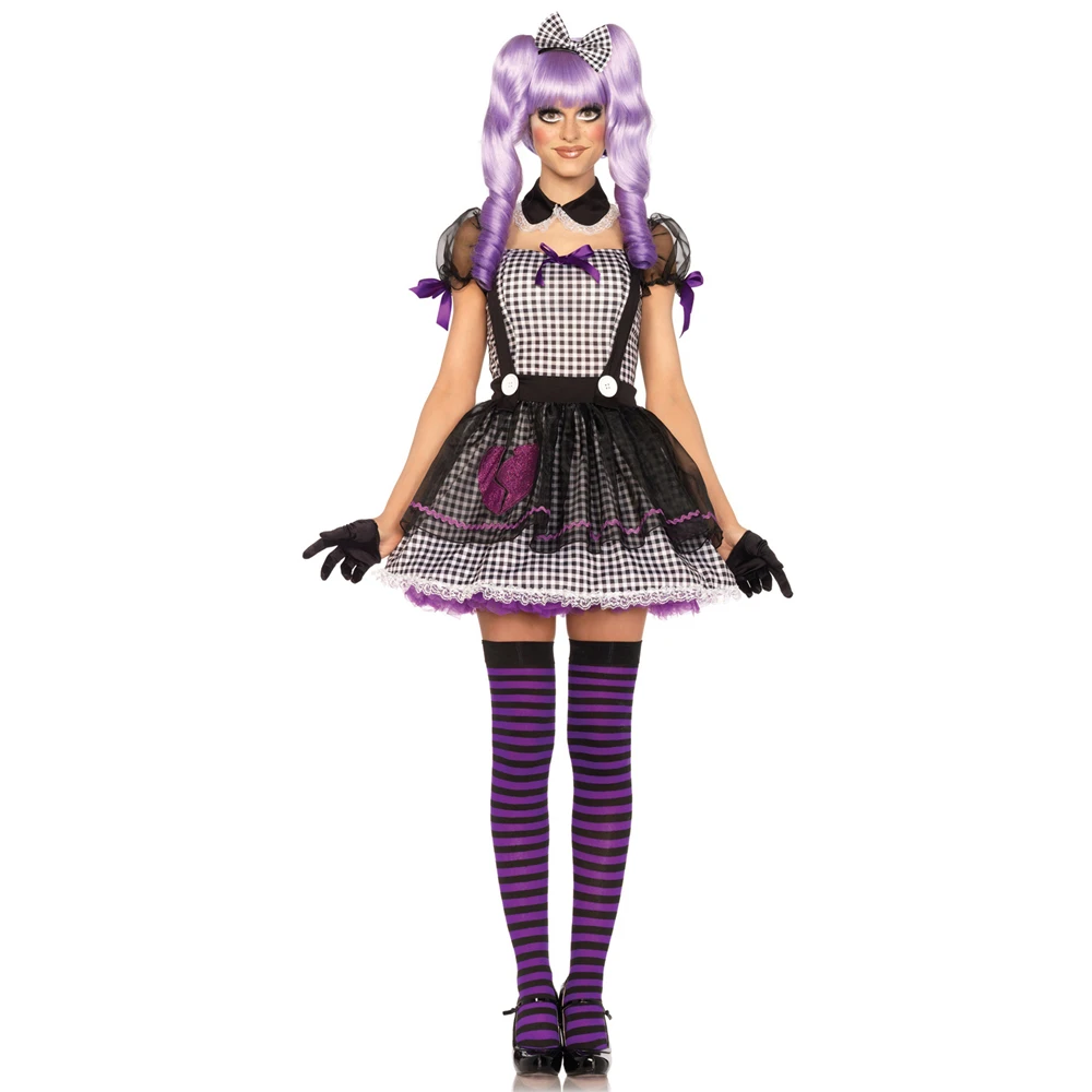 Lady Colorful Crazy Evil Clown Costume Voodoo Doll Zombie Outfit Cosplay Carnival Halloween Fancy Party Dress