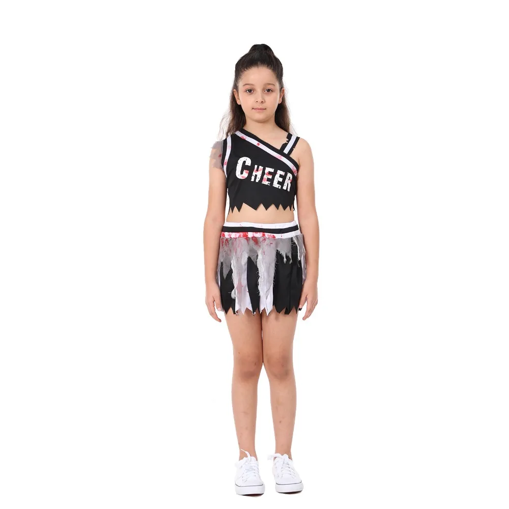 Kid Spaventoso Zombie Cheerleaders Costume Di Halloween Bambino Vestito Operato Sanguinante Cosplay Carnevale Pasqua Purim Fancy Dress