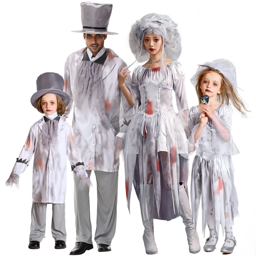 Family Carnival Horror Vampire Zombie Costume Halloween Creepy Ghost Bride Adult Kids Cosplay Fancy Party Dress
