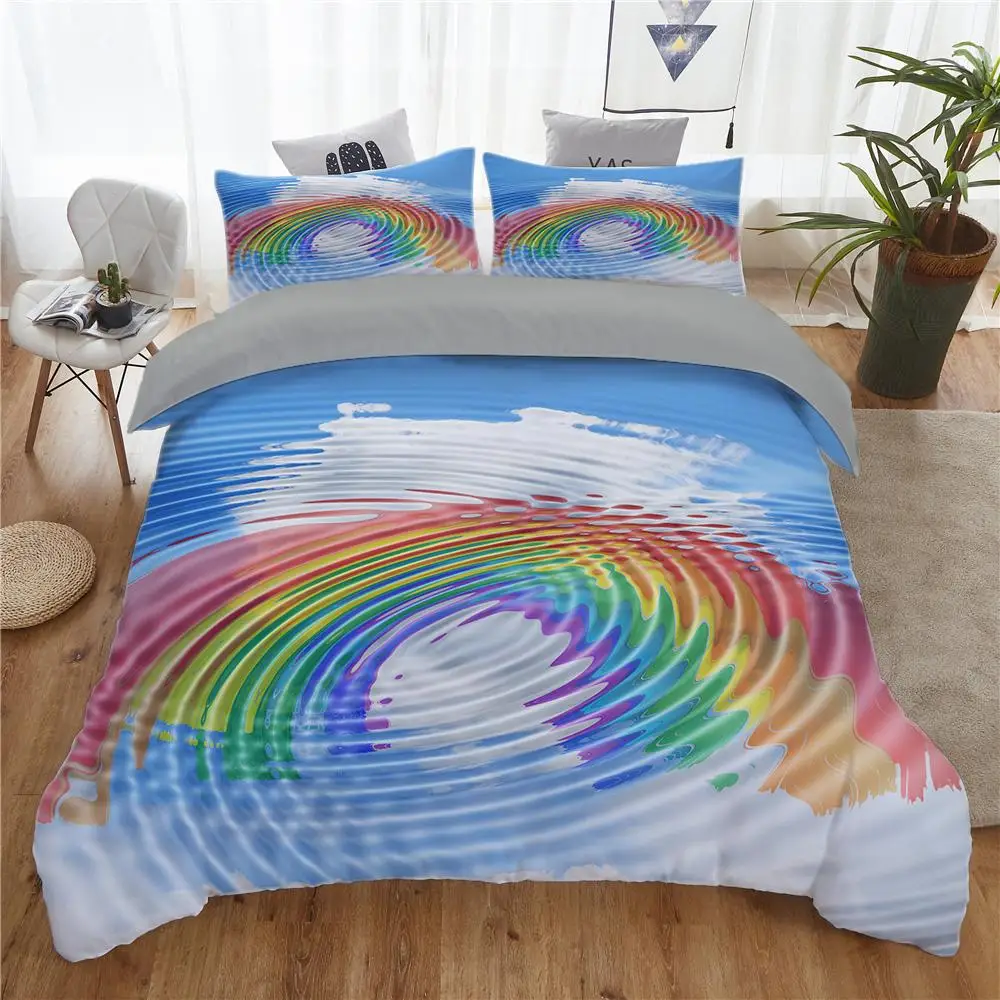 Set Copripiumino Water Wave Rainbow Water Wave Blue Sky White Cloud Reflection Bedding Set Copripiumino King Queen Size In Microfibra
