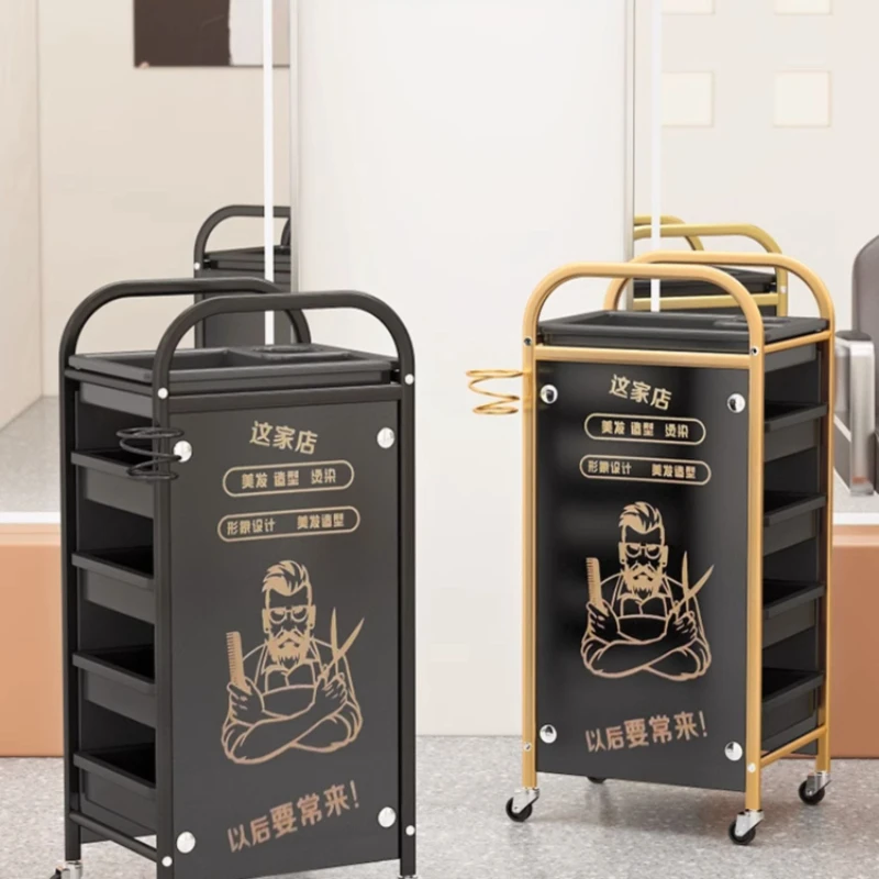 Black Barbershop Salon Trolley Rolling Cart Estetista Salon Trolley Wheels Cosmetic Wagen Mit Rollen Pretty Furniture Yn50St