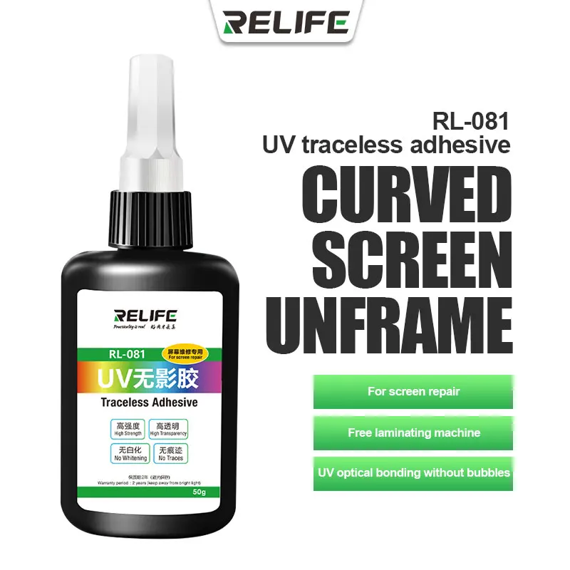 Relife Rl-081 Colla Uv Senza Ombre 50Ml Per La Riparazione Senza Bolle Di Strumenti Per Schermi Di Telefoni Cellulari Esterni/Screpolati/Curvi