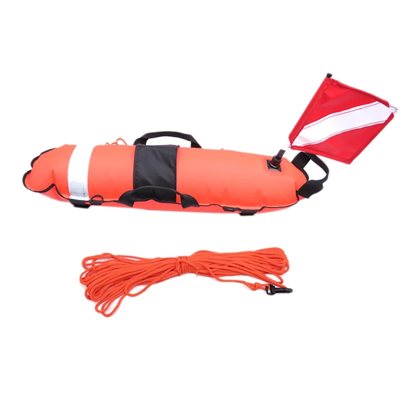 Pesca Subacquea Gonfiaggio Siluro Boa Scuba Diving Signal Float Ball Con Bandiera 25 Metri Di Corda Bandiera A Righe Riflettenti