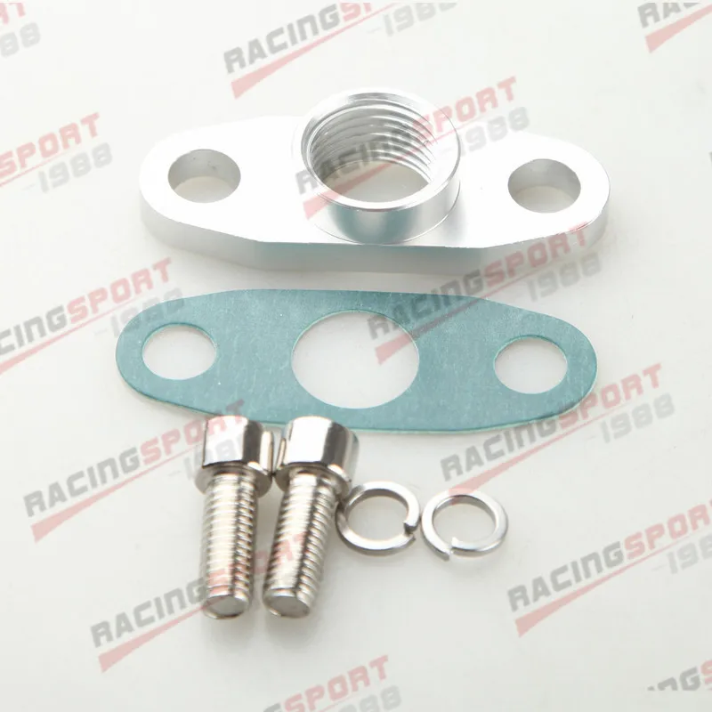 1/2 Npt Femmina Alluminio Scarico Olio Turbo Flangia T3 T4 T04 Gt40 Gt55 Argento
