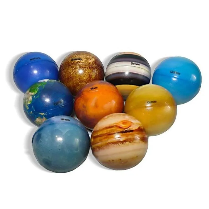 6.3Cm Earth Globe Ball Otto Pianeti Moon Star Ball Stampa A Colori Spugna Rimbalzante In Gomma Regalo Giocattolo Elastico