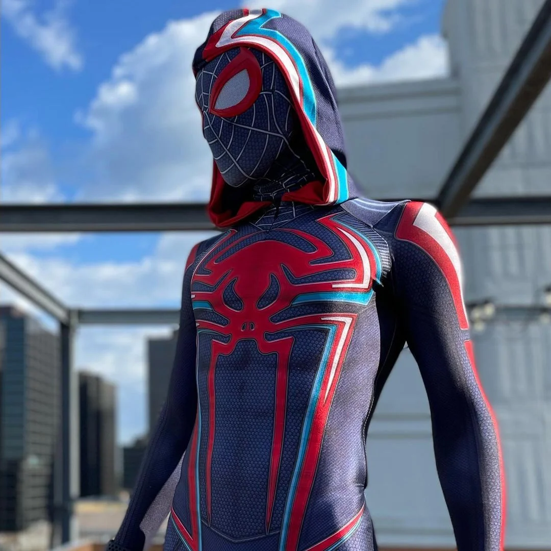 2099 Miglia Morales Spiderman Costume Cosplay Zentai Tuta Spandex Tuta Halloween Costume Miles Morales Adult Kids