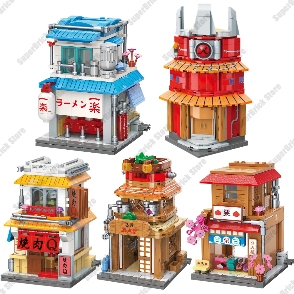 Classic Anime Naruto Restaurant Ichiraku Ramen Nove Code Foxs House Shop Housing Building Blocks Set Toy Kids Gift