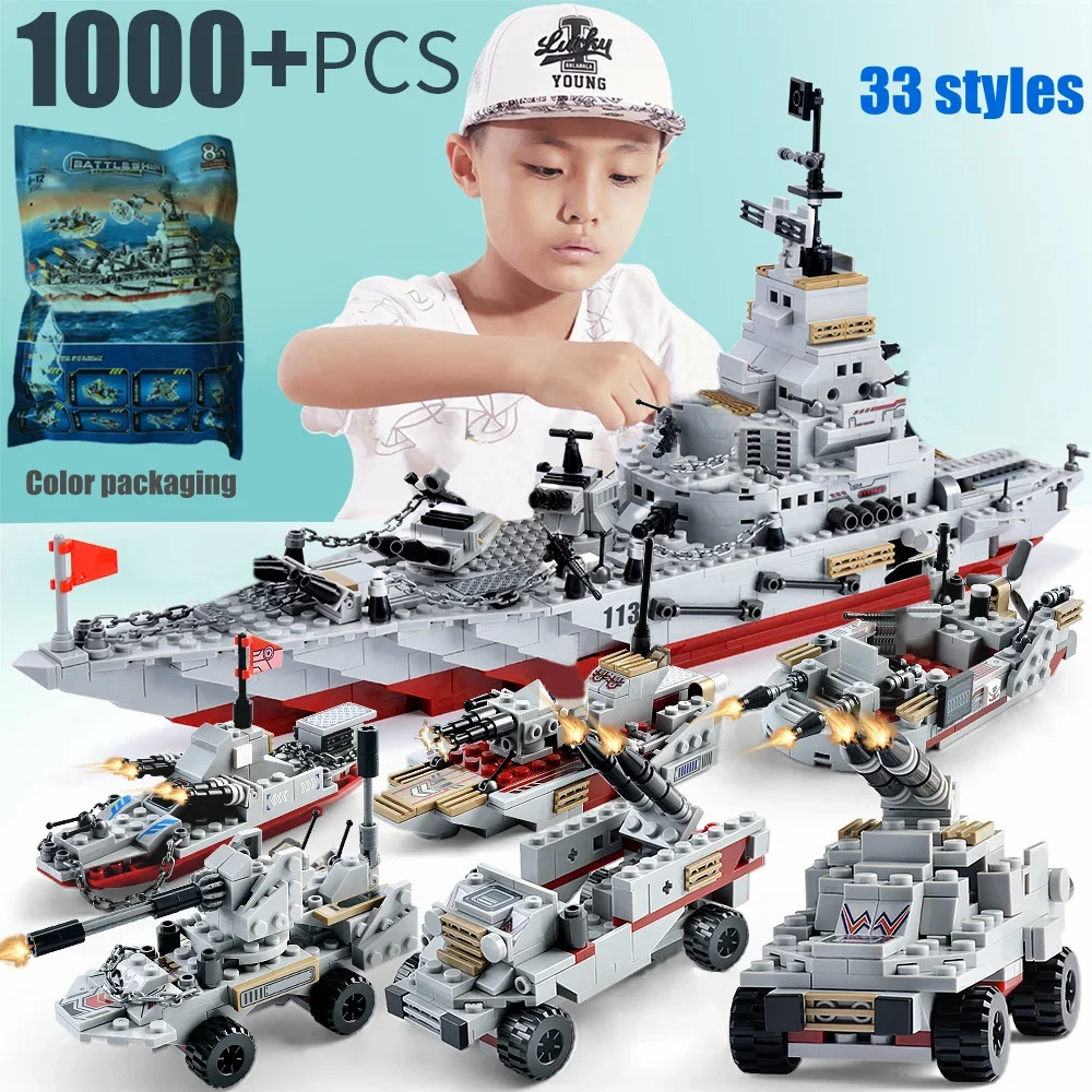 1000Pcs Navi Da Guerra Building Blocks Modello Di Costruzione Set Per Ragazzi Navy Ship Army Boat Plane Bricks Toys For Children