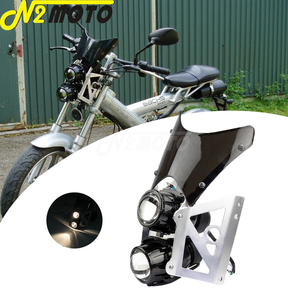 Universale Dirt Bike Twin Headlight W/ Wind Screen Staffa Proiettore Faro Per Madass 50 125 500 Dual Sport Naked Street Bikes