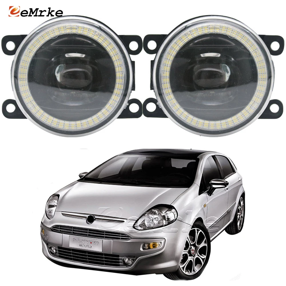 2 Pezzi Led Fendinebbia Lente Di Montaggio Angel Eye Drl Daytime Running Head Lamp Accessori Per Auto Per Fiat Punto (Punto Evo) 2010-2018