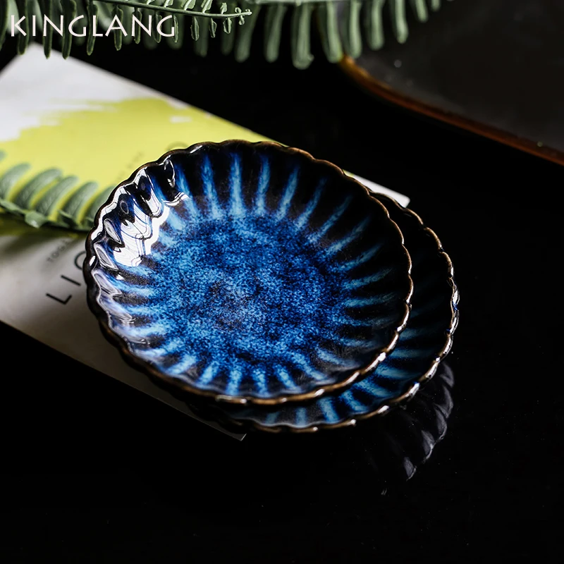 Kinglang 2 Pezzi Di Salsa Giapponese Piccola Salsa Di Soia Snack Mini Piatto Piatto In Ceramica Di Colore Blu Wasabi