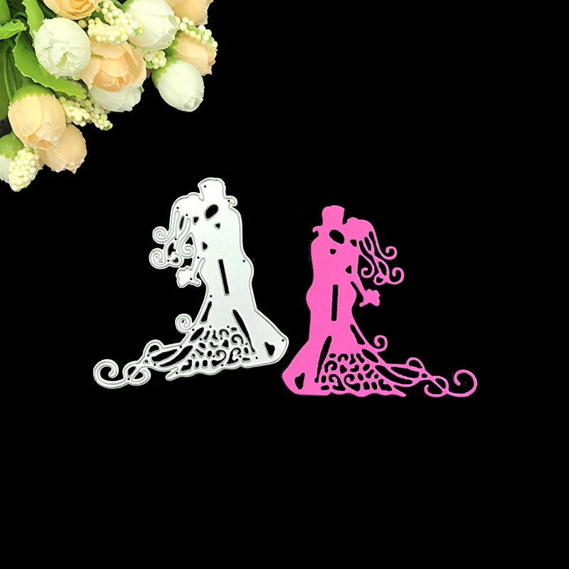 Julyarts Scrapbooking Fustelle In Metallo Matrimonio Bacio Coppia Hollow Stitched Craft Stencil Album Biglietti Di Auguri Carta