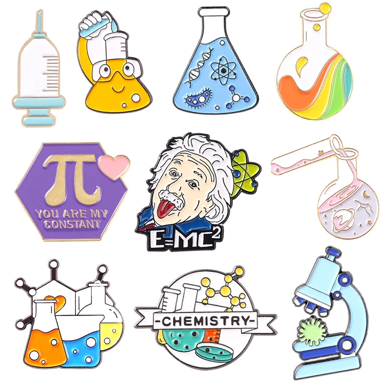 Serie Scientifica Spilla Siringa Microscopio Provetta Misurino Stetoscopio Formula Chimica Dna Badge Punk Pins Gioielli Regalo
