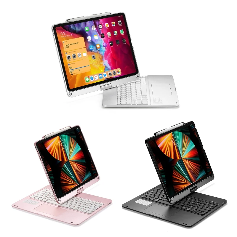 Per Custodia Tastiera 2 In 1 Per 2021 Compatibile Con 12,9 Pollici Girevole A 360° Senza Fili Per Tastiere Touch