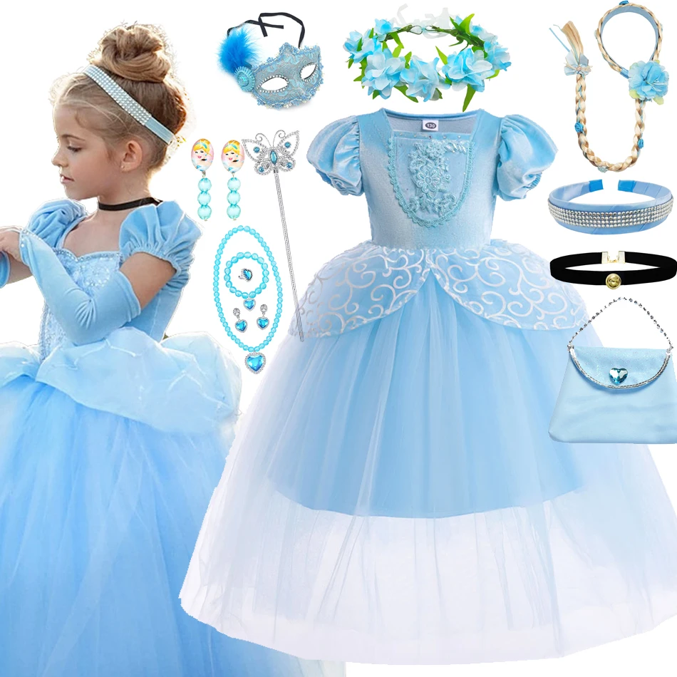 Ragazza Cenerentola Dress For Kid Girl Halloween Princess Cosplay Velluto Ball Gowns Abbigliamento Mesh Tutu Floral Costume 2-10T