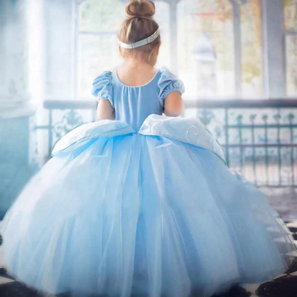 Bambine Deluxe Cinderella Costume Del Manicotto Di Soffio A Strati Hallowen Abito Del Partito Dei Bambini Di Fantasia Di Compleanno Della Principessa 