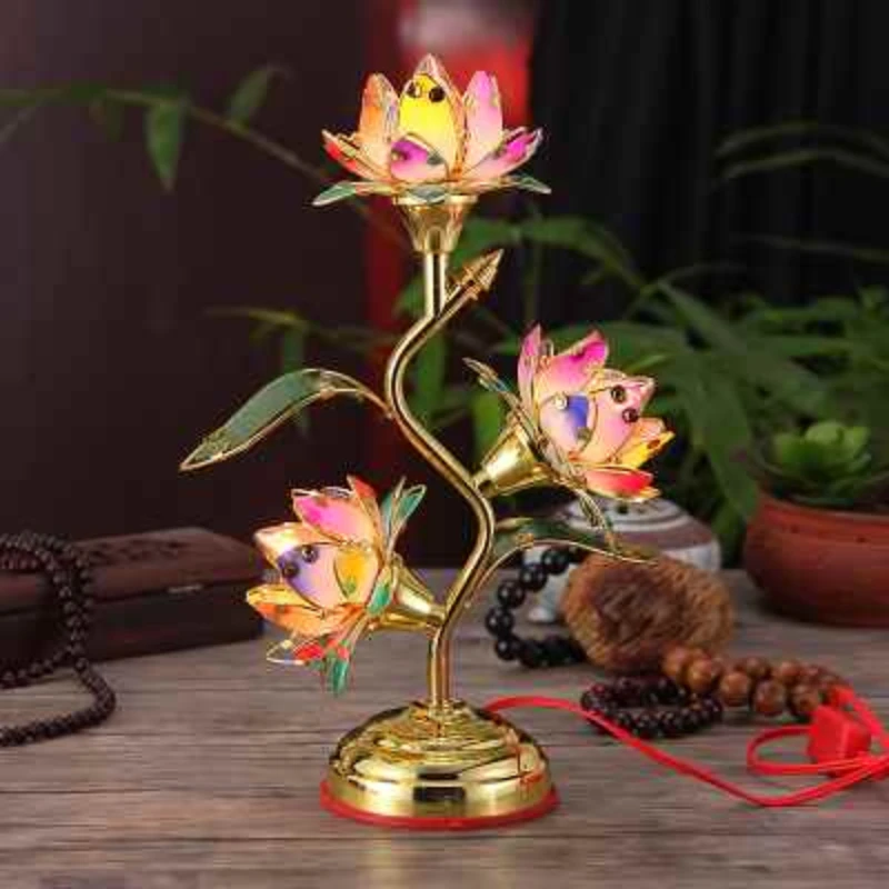 Sanpin Lotus Lamp Colorful Buddha Front Buddhist Hall For Red Light Lotus Lamp Buddha Worshiping Lamp Buddhist Supplies