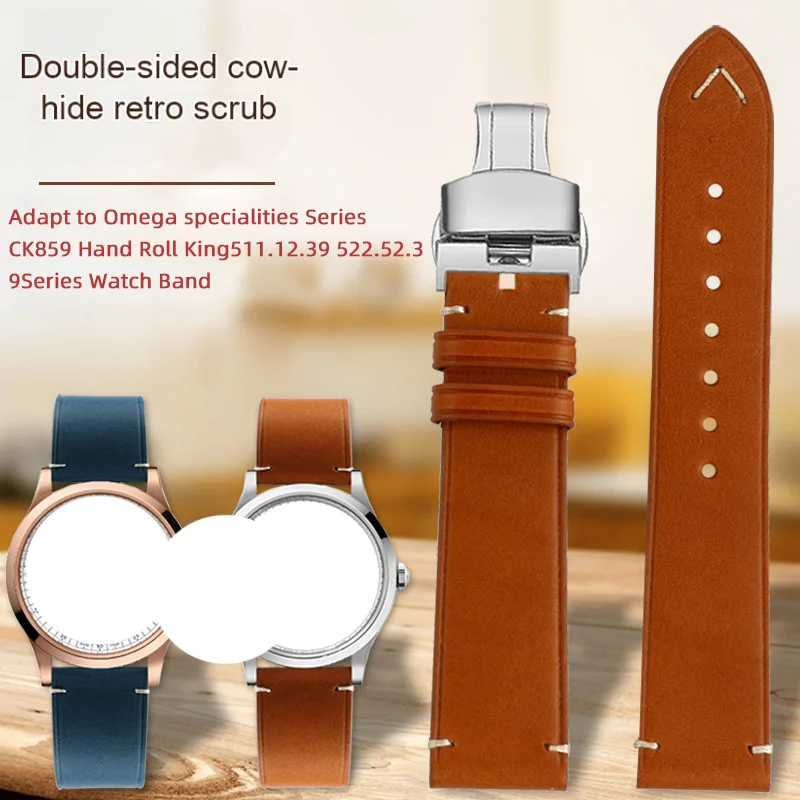 Adatto Per Omega Special Series Ck859 Hand Roll King 511.12 522.52 Orologio Blu Vintage In Vera Pelle Con Accessori 20Mm