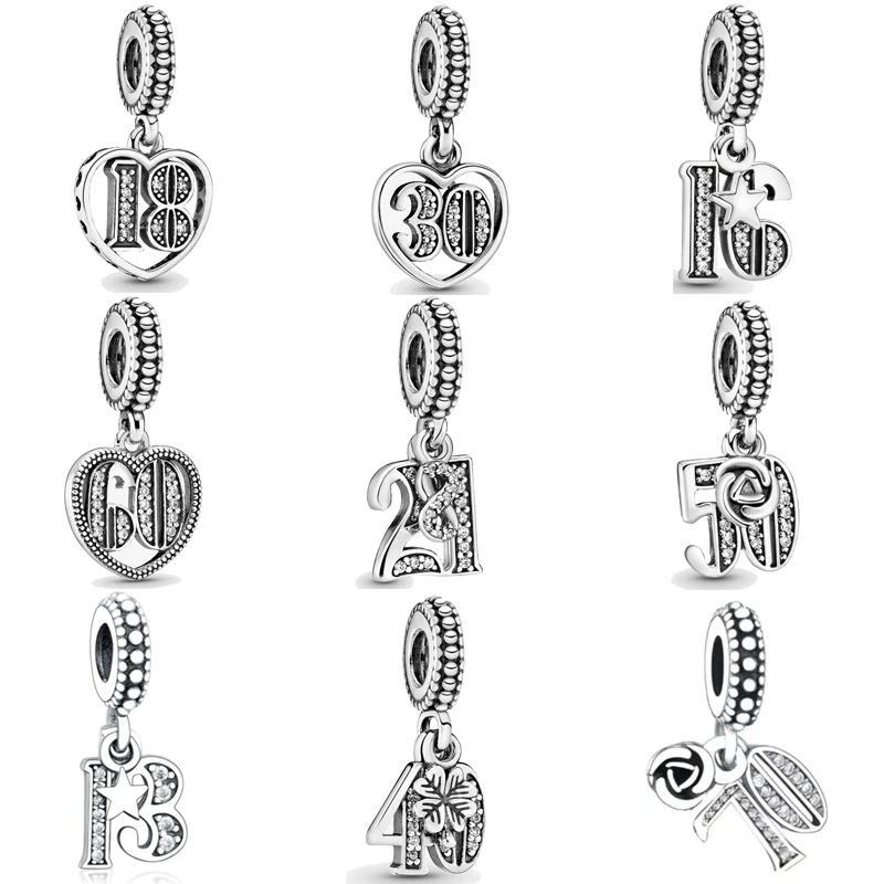 Perline Ciondolo In Argento Sterling 925 Misura Originale Pandora Charms Bracciale Amicizia 18/30/21/60 Anni Charm Bead Gioielli Fai Da Te Makin