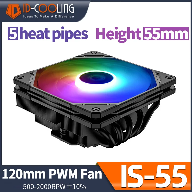 Id-Cooling Is-55 5Heatpipe Cpu Cooler Down Pressure Radiatore Di Raffreddamento Ad Aria Per Piattaforma Compatta Lga1200/1700/115X Am4 Am5 Mini Itx