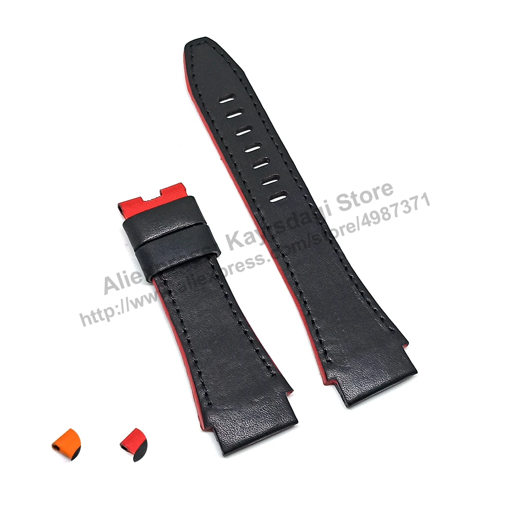 Cinturino Per Cinturino In Pelle Nero Fatto A Mano Con Linea Rossa E Arancione Comp. Per Seiko Sportura Honda H024-00A0 - Snj021P1