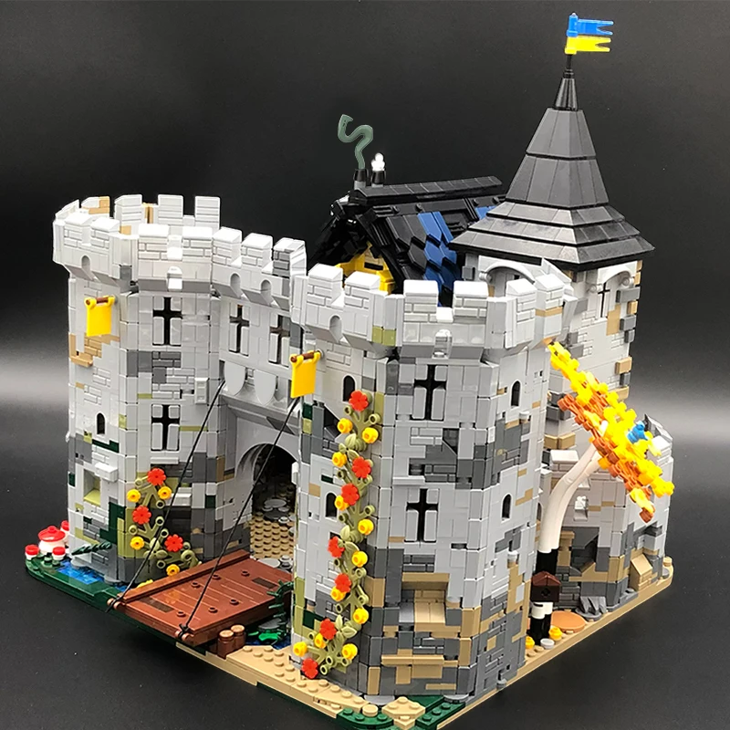 Buildmoc 10039 Castello Cavaliere Medievale Black-Falconal Building Blocks Chiuso Fortezza Mattoni Giocattoli Per Bambini Regali Di Compleanno