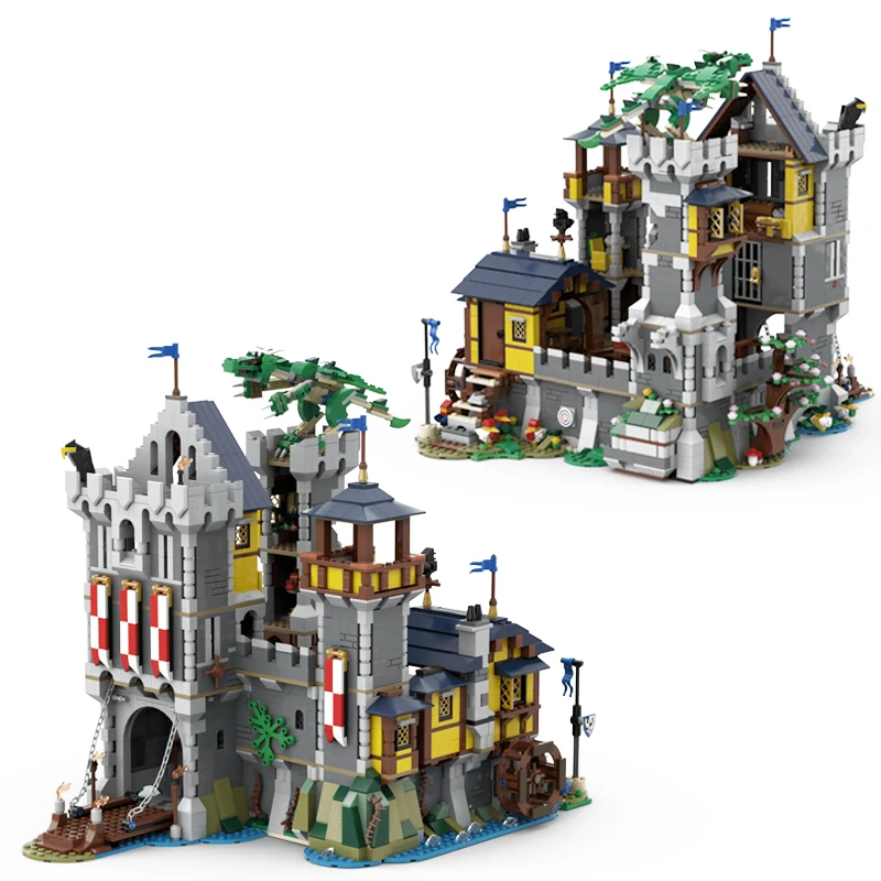 2468 Pezzi Mocs Blue Castle Knight Castle Fortress 31120 Castello Medievale Costruisci Mattoni Modello Building Block Toys For Gift