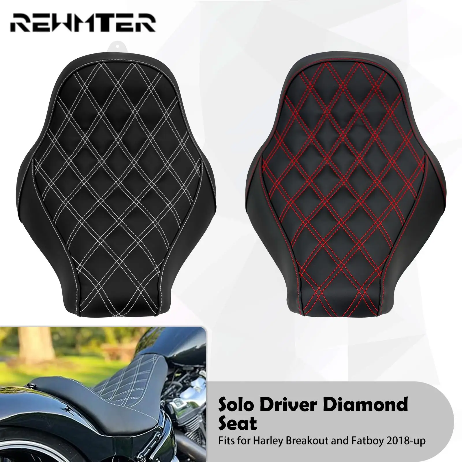 Moto Driver Low Profile Solo Seat Cuscino Diamantato Per Harley Softail Fatboy Breakout Flstf Fxbrs 2018-2021 2022 2023 Nero