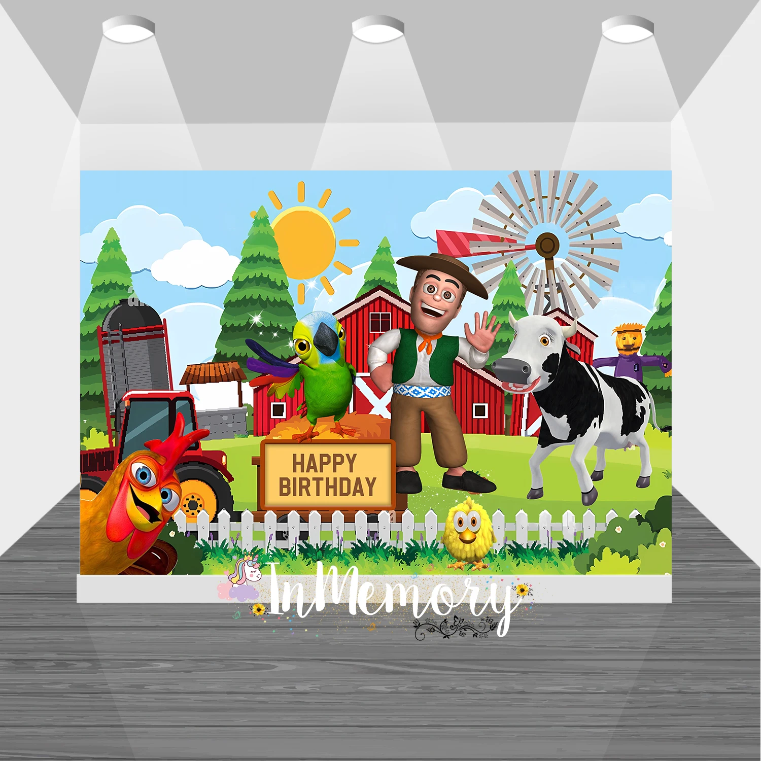 Green Grass Farm Barn Animal Tractor Photography Background La Granja De Zenon Photo Studio Kids 1St Birthday Background Vinyl
