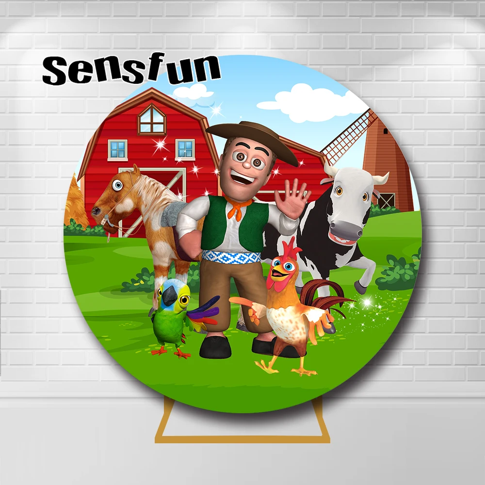La Granja De Zenon Circle Round Background Farm Cow Cartoon Photo Booth Puntelli Coperture Per La Fotografia Party Decor Elastico