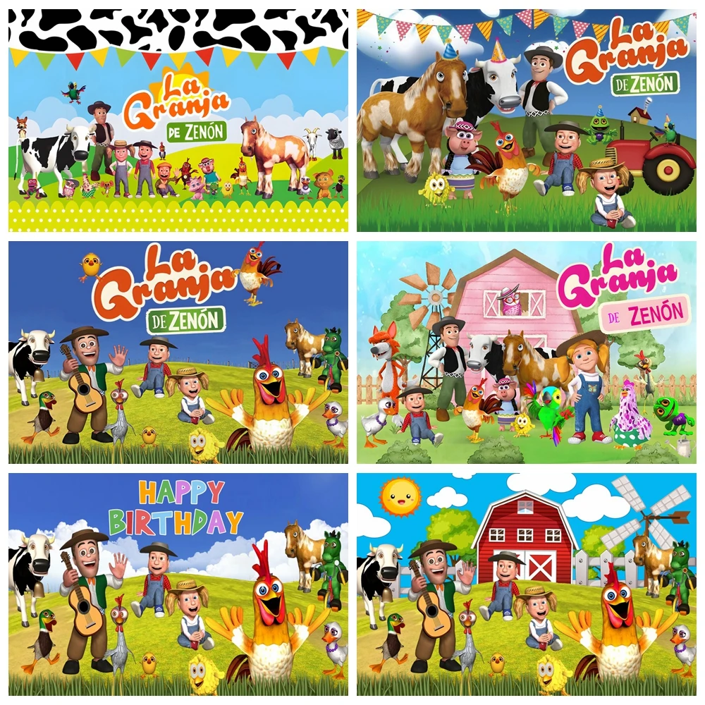 Custom La Granja De Zenon Fondale Kids 1St Birthday Photo Studio Green Grass Farm Barn Animal Tractor Photo Background