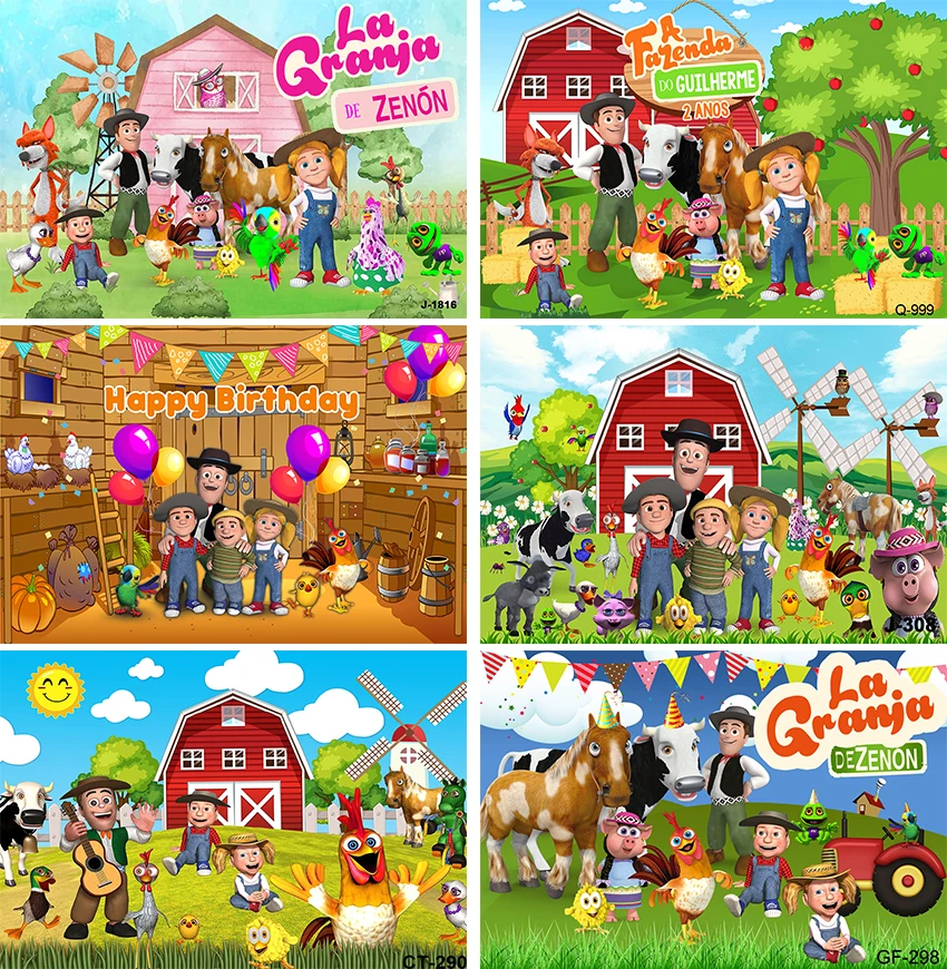 Custom La Granja De Zenon Fondale Kids 1St Birthday Photo Studio Green Grass Farm Barn Animal Tractor Photo Background
