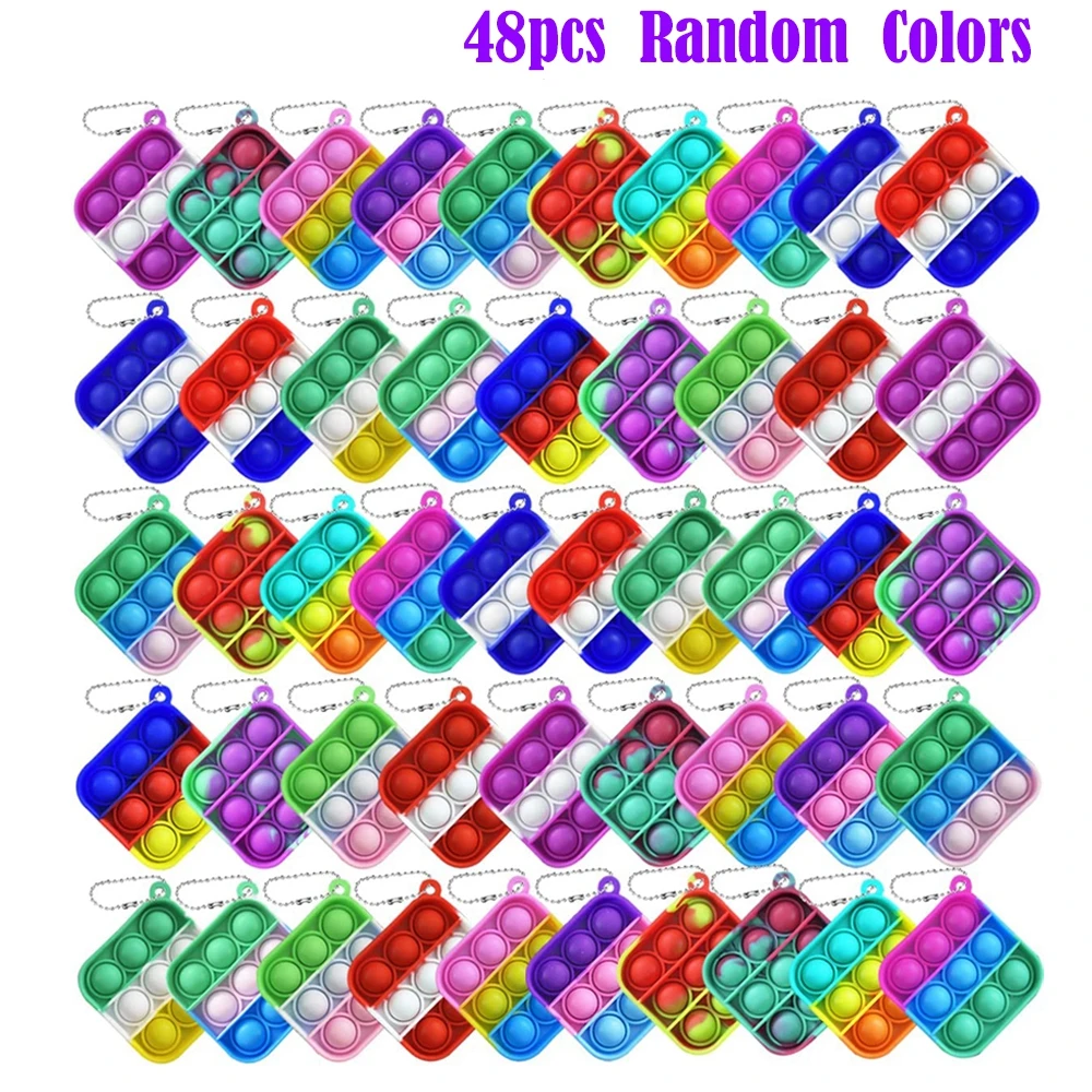 12/24/48Pcs Mini Pop Push Fidget Toys Set Portachiavi Fidget Toy Anti-Ansia Stress Relief Hand Toy Pack Per Bambini Adulti Regali