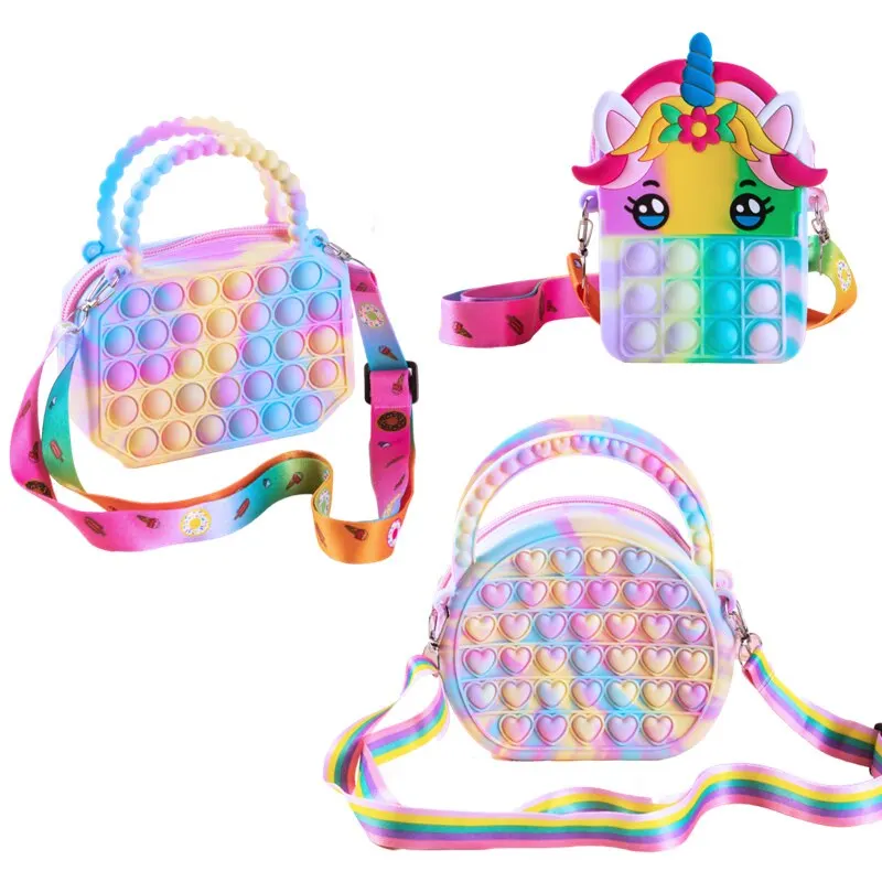 Borsa Pop Silicone Sensoriale Push Pop Bubble Bag Borsa A Tracolla Giocattoli Antistress Reliver Autismo Borsa Portamonete Per Bambini