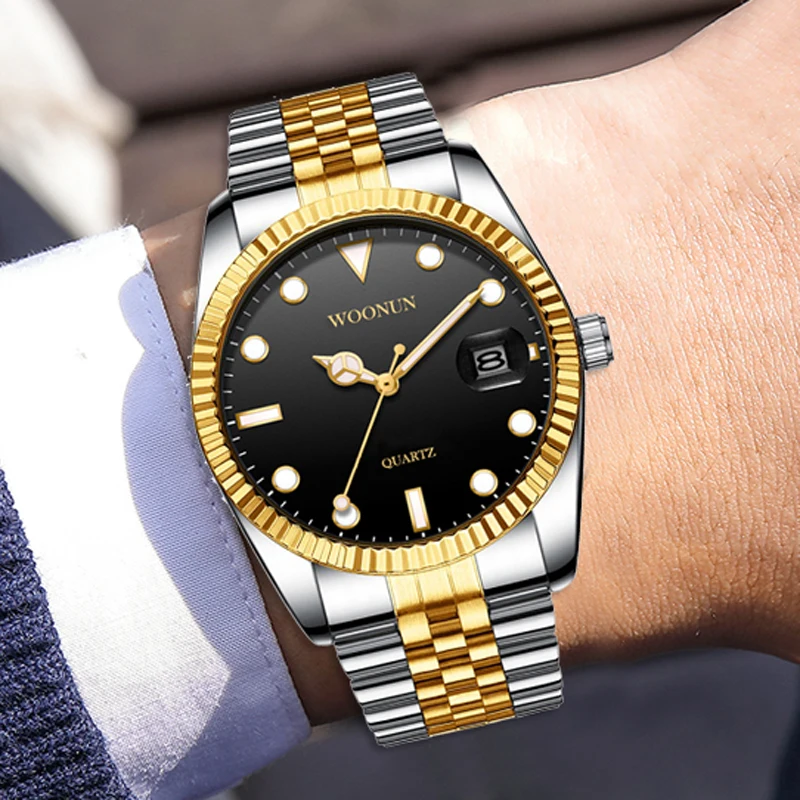 Luxury Imitazione Boss Business Watch Men Gold Watches Full Steel Auto Date Orologi Da Polso Al Quarzo Reloj Hombre Relogio Masculino