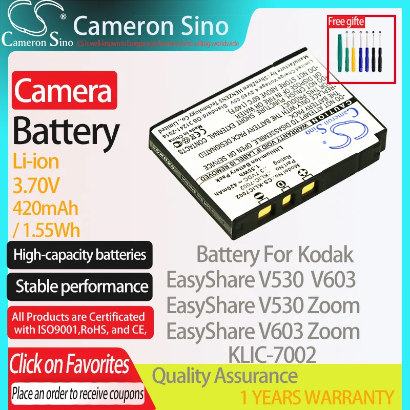 Batteria Cameronsino Per Kodak Easyshare V530 V603 Easyshare V530 Zoom Easyshare V603 Zoom Adatto Kodak Klic-7002 Batteria Della Fotocamera