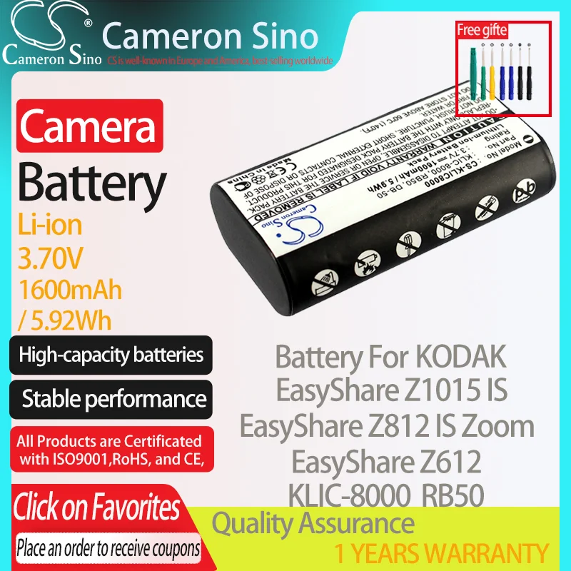 Cameronsino Batteria Per Kodak Easyshare Z1015 È Easyshare Z712 È Easyshare Z612 Easyshare Z885 Adatto Ricoh Db-50 Batteria Della Fotocamera