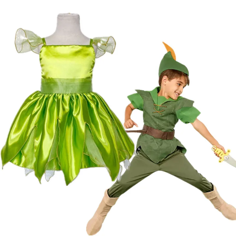2022 Più Nuovo Halloween Cosplay Girls Party Ispirato Tinker Bell Green Fairy Tinkerbell Princess Dress Costumes With Wings Sets