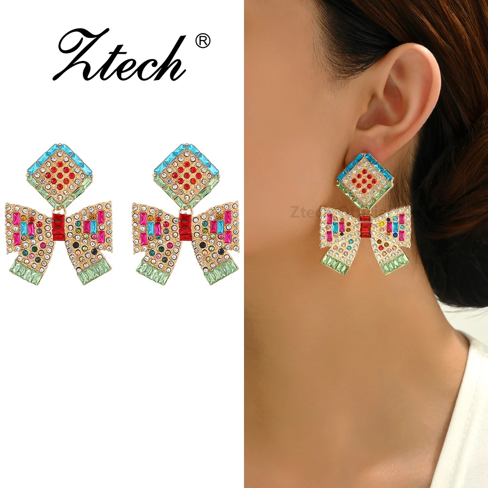 Ztech Big Bowknot Drop Dangle Earrings For Women Cute Statement Accessories Luxury Elegant Fashion Boho Jewelry Wholesale