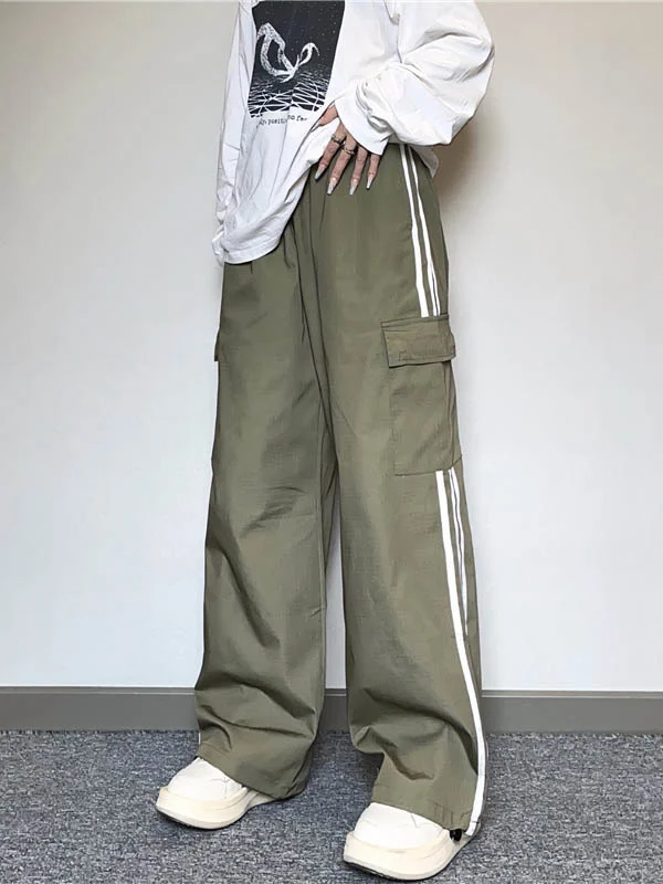 2023 Lavoratori Sportivi Pantaloni Casual Da Donna Primavera Americana High Street Pantaloni Verticali Dritti Strisce Larghe Gambe Larghe Pantaloni So