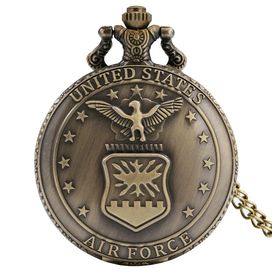 Retro Bronze Air Force Eagle Stars Stati Uniti Quarzo Antico Ciondolo Catena Orologio Da Tasca Souvenir Militare Regali Per Uomo Donna