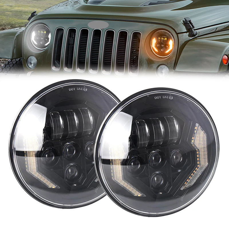 2 Pcs 7 Pollici Led Fari Hi/Lo Beam Indicatori Di Direzione Drl 7 ''Faro Rotondo Per Lada Niva 4 X4 Uaz Hunter Hummer.