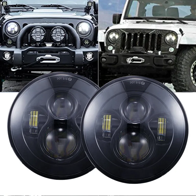 7 "Round Led Headlight Offroad H4 7 Pollici Led Headlight Hi/Low Per Lada Niva 4 X4 Uaz Hunter Jeep Wrangler Accessori Per Auto
