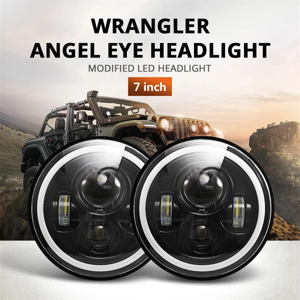 2Pcs Car Led Headlight Off Road Car Led Lamp H4 7 Pollici H4 Led Headlight Angel Eyes Per Lada- Niva- 4 X4 Uaz Hunter Accessori Per Auto