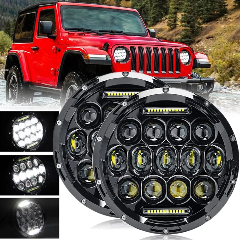 2Pc Car 7 "Led Headlight Per Jeep Wrangler Jk Tj Accessori 7 Pollici Drl Round Headlight Fit Lada Niva 4 X4 Urban Uaz Hunter