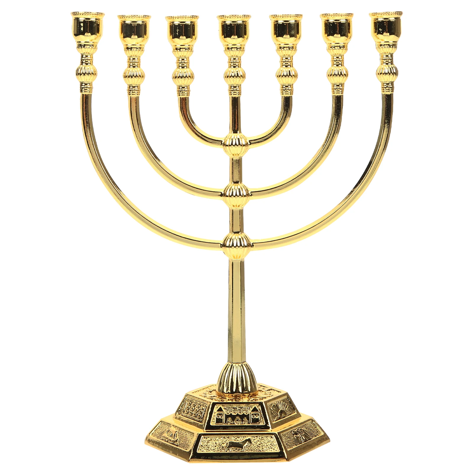 Portacandele Menorah A 7 Rami Tempio Di Gerusalemme 12 Tribù Israele Menorah Con Aaron Rod Manna Vessel And Tablets 5.11 Pollici