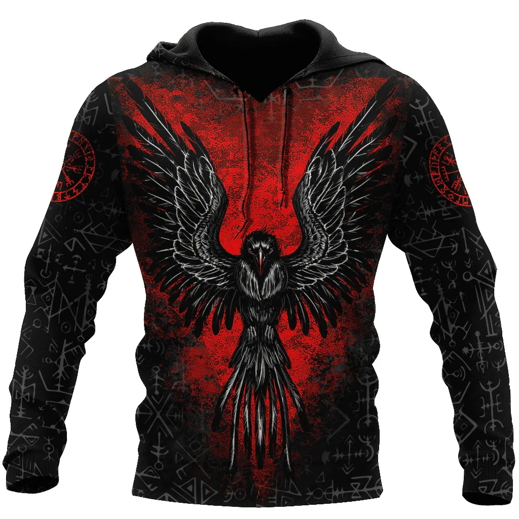 Oversize Tattoo Skeleton Cross Terror Red 3D Printed Felpa Con Cappuccio Da Uomo Felpa Casual Tute Raven Bad Wolf Animal Clothing