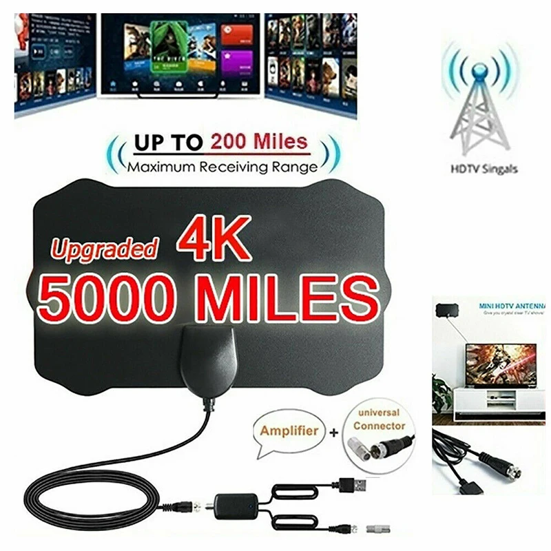 Antenne Hd Digitale Antenne Adattatore Antenne 4K Digitale Antenne Tv Indoor Met Versterker Signaal Booster 5000 Miglia Dvb-T2 Hdtv