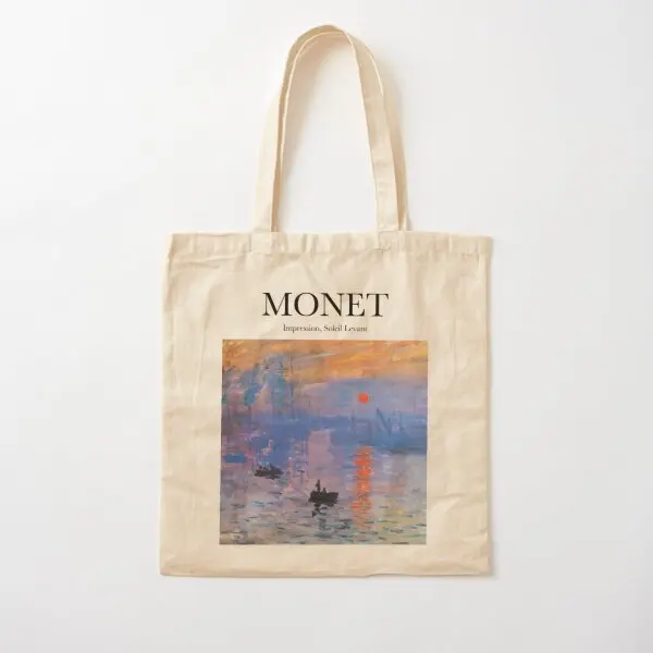 Monet Impression Soleil Levant Borsa In Tela Di Cotone Moda Donna Borsa A Tracolla Riutilizzabile Borsa Unisex Shopper Tote Donna Tessuto